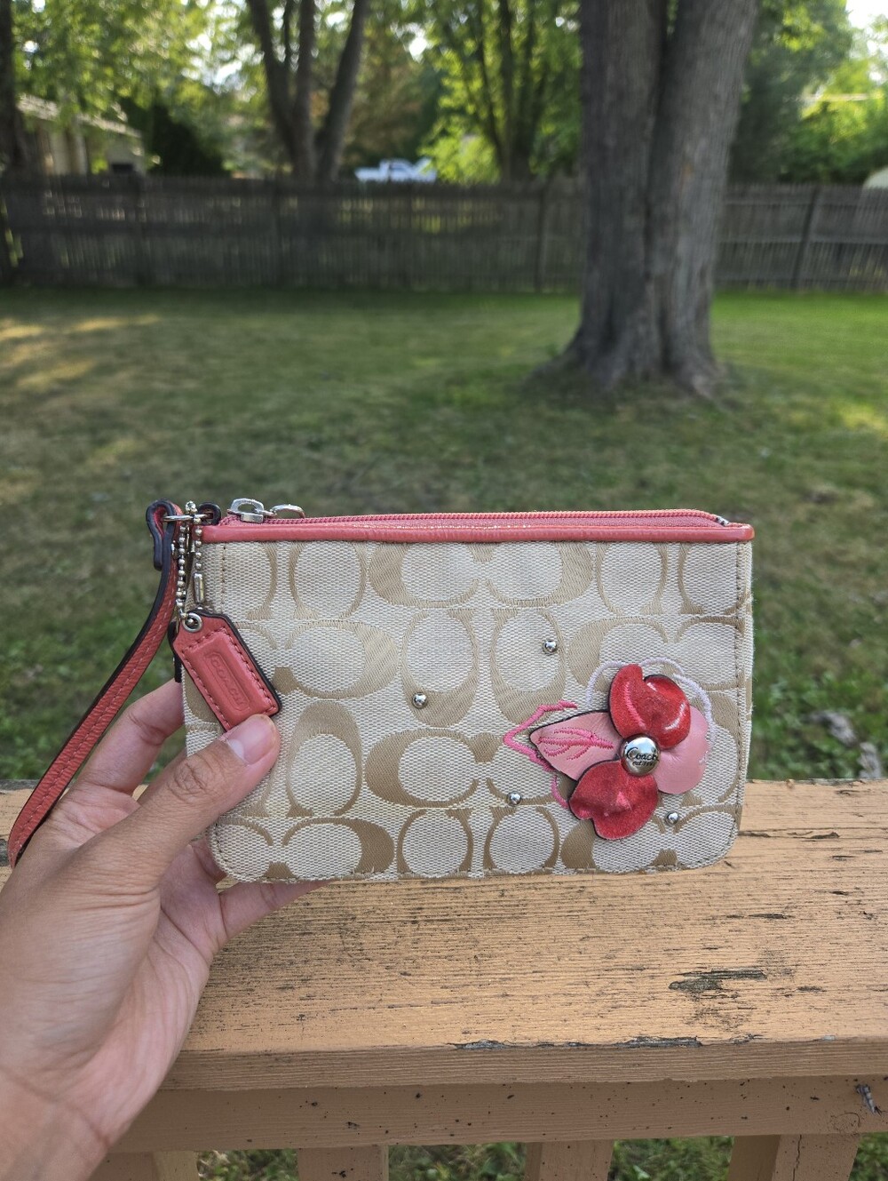 Coach Signature C Flower Applique Wristlet